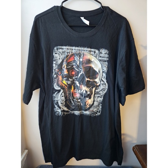 The Unbranded Brand Other - Men's 2XL Black Graphic T-Shirt – Cyborg Skull / Tech Skull Design – 100% Cotton